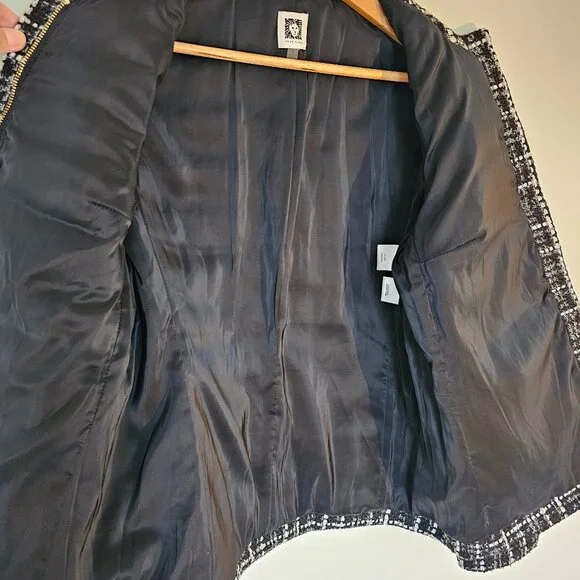 Anne Klein Quilted Puffer Jacket with Tweed Trim – Black (Size M) - Picture 6 of 8